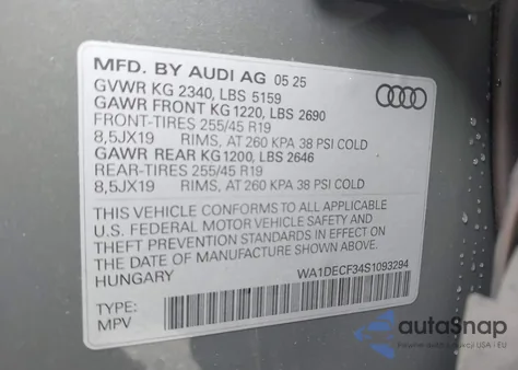 2025 Audi Q3 Premium 45 Tfsi S Line Quattro Tiptronic z USA, uszkodzony, nr VIN WA1DECF34S1093294